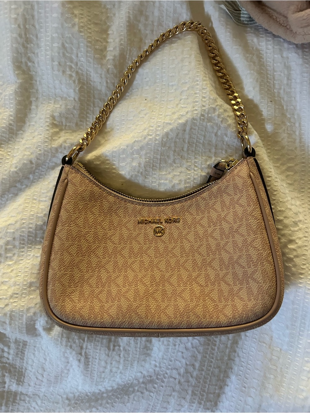 Michael Kors Blush Logo-Print Shoulder Bag with Gold Chain Strap